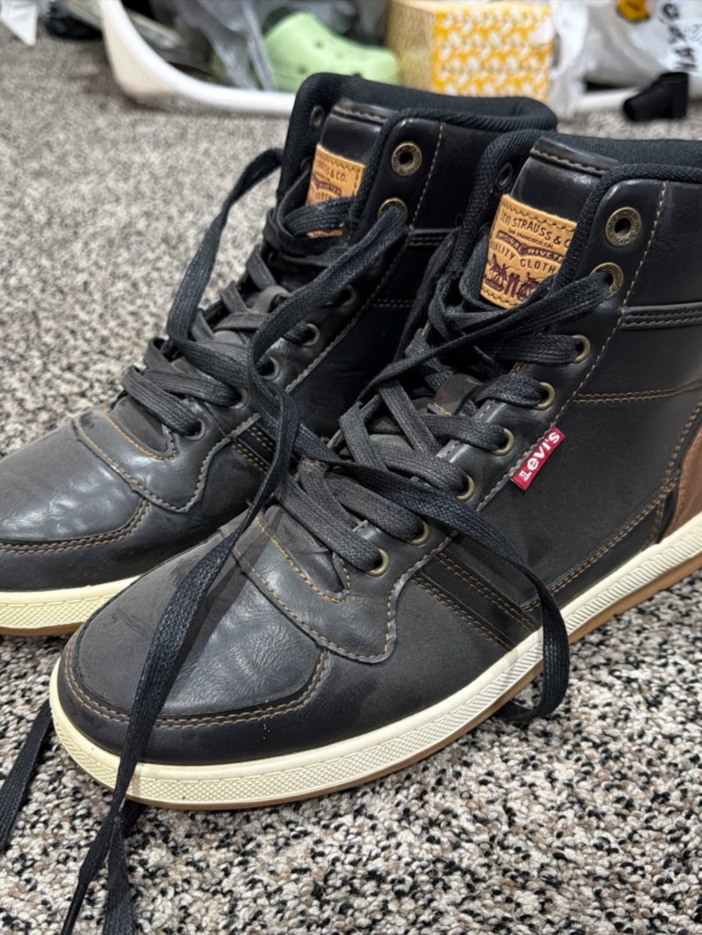 Levi's Black Leather High-Top Sneakers with Cream Soles